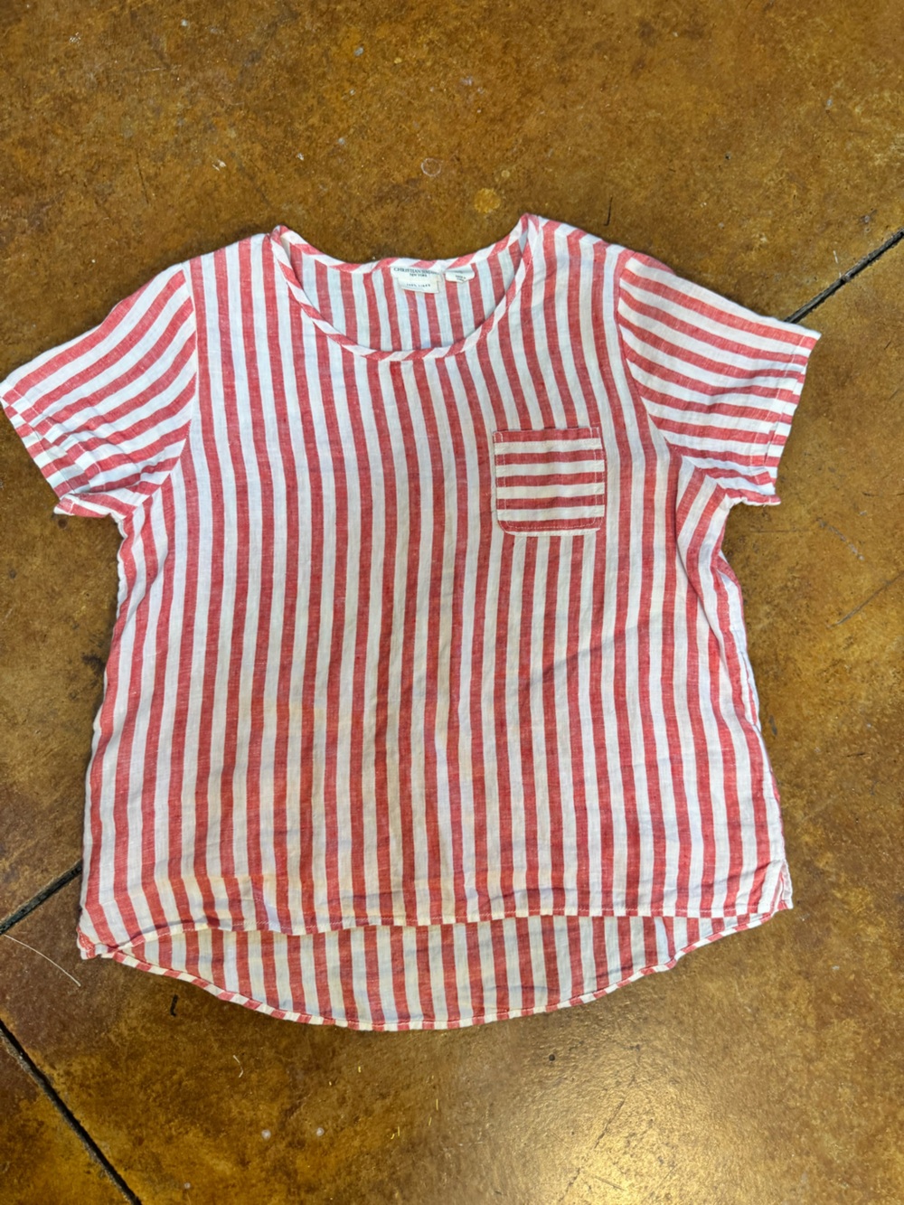 Christian Siriano NY SOFT striped short sleeve linen top med Coastal like new